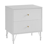 Lisa Wavy Fluted Bedside Table in White - Front View