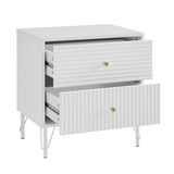 Lisa Wavy Fluted Bedside Table in White - Side View
