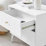 Lisa Wavy Fluted Bedside Table in White - 45-Degree Angle