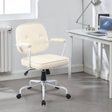 Louise White Frame Faux Leather Home Office Chair in Beige - 45-Degree Angle