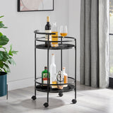 Carlly 2 Tiers Kitchen Rolling Bar Cart In Black - Front View