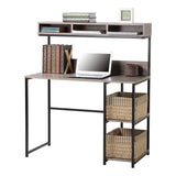 Computer Desk with Hutch in Greyish Brown - 45-Degree Angle