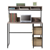 Computer Desk with Hutch in Greyish Brown - Rear View
