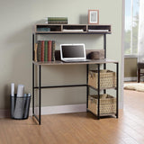 Computer Desk with Hutch in Greyish Brown - Close-Up Angle