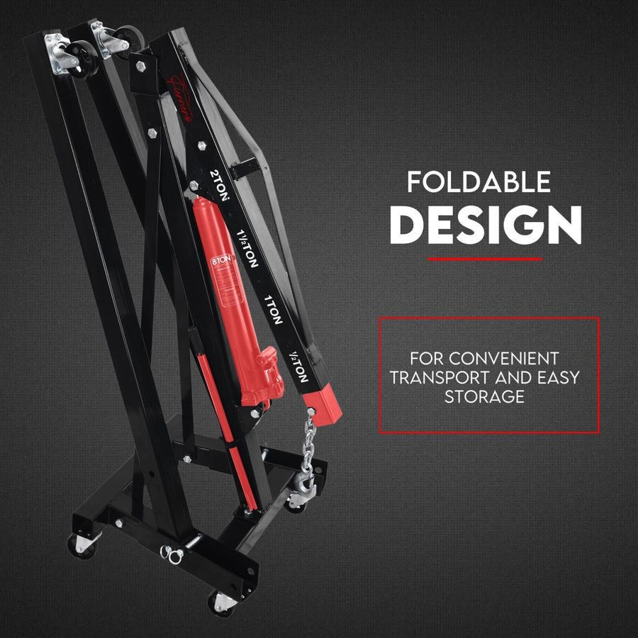 2 Ton Hydraulic Engine Crane Folding Hoist Stand Mobile Lifter Workshop Lift, Foldable
