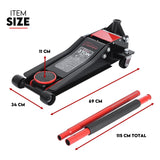 Hydraulic Floor Jack 3T Trolley Low Profile Car Track Quick Lifting 75-500mm - Side View