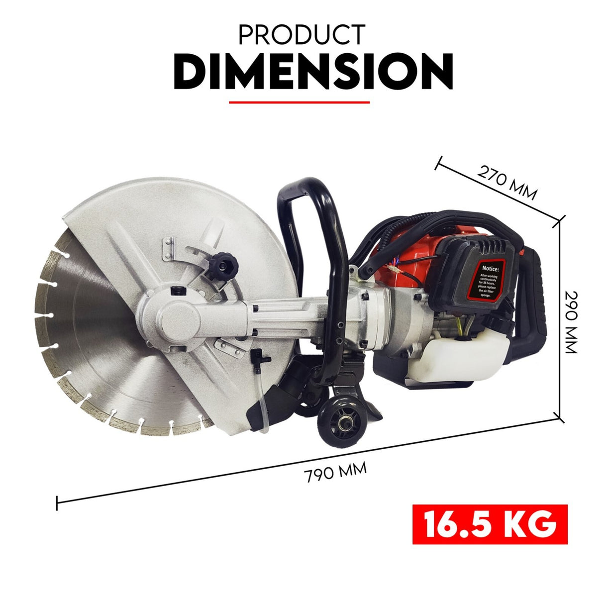 75CC Petrol Demolition Saw Concrete Cut Off Wet Demo Cutter Road Brick 350MM