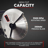 Petrol Demolition Saw 75CC Concrete Cut Off Wet Demo Road Cutter Brick 350MM - Front View