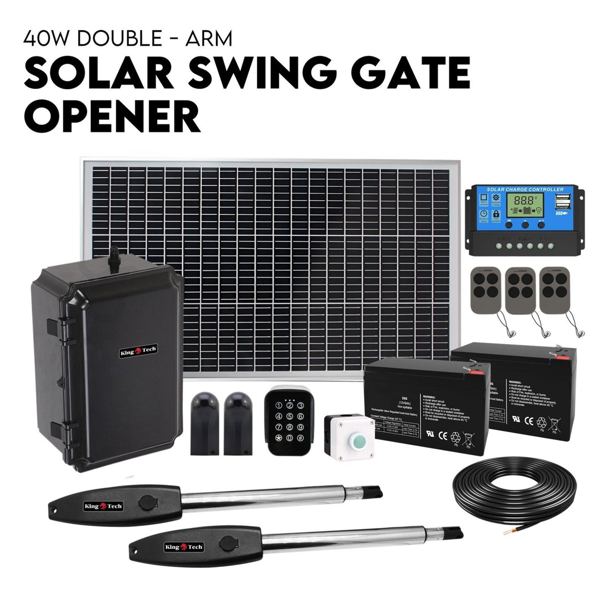 Full Solar Automatic 40W Double Swing Gate Opener Remote Keypad Control