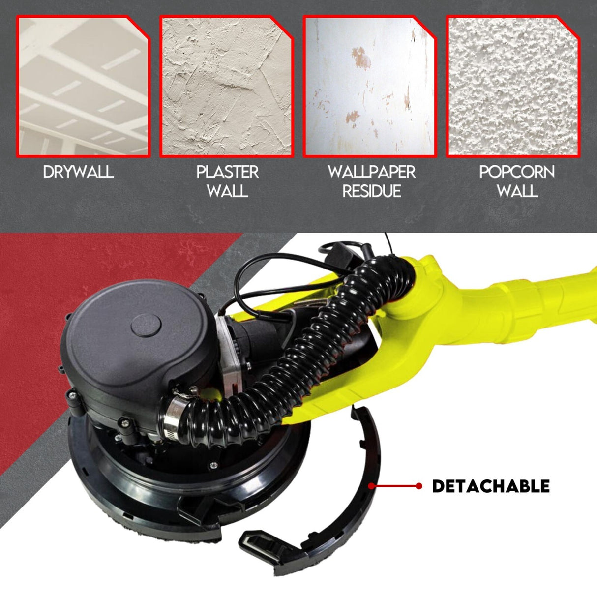 2000W Electric Drywall Sander Hand-Held Machine Plaster Wall Vacuum Bag 7-Speed