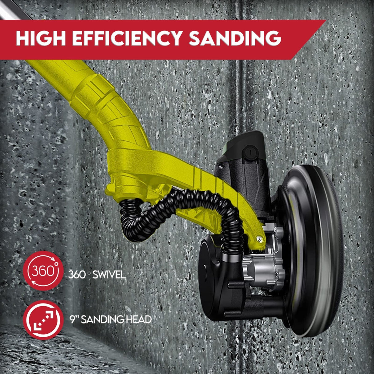 2000W Electric Drywall Sander Hand-Held Machine Plaster Wall Vacuum Bag 7-Speed