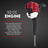 2 Stroke Petrol Demolition Jackhammer Concrete Tile Breaker 52cc Jack Hammer - Front View