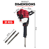 2 Stroke Petrol Demolition Jackhammer Concrete Tile Breaker 52cc Jack Hammer - Low Angle