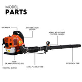 Petrol Leaf Blower 2 Stroke 42.7cc Backpack Commercial 540km/H - Low Angle