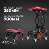 Motorcycle Scissor Lift Stand w/ castors 136KG Motorbike Working Bench Jack