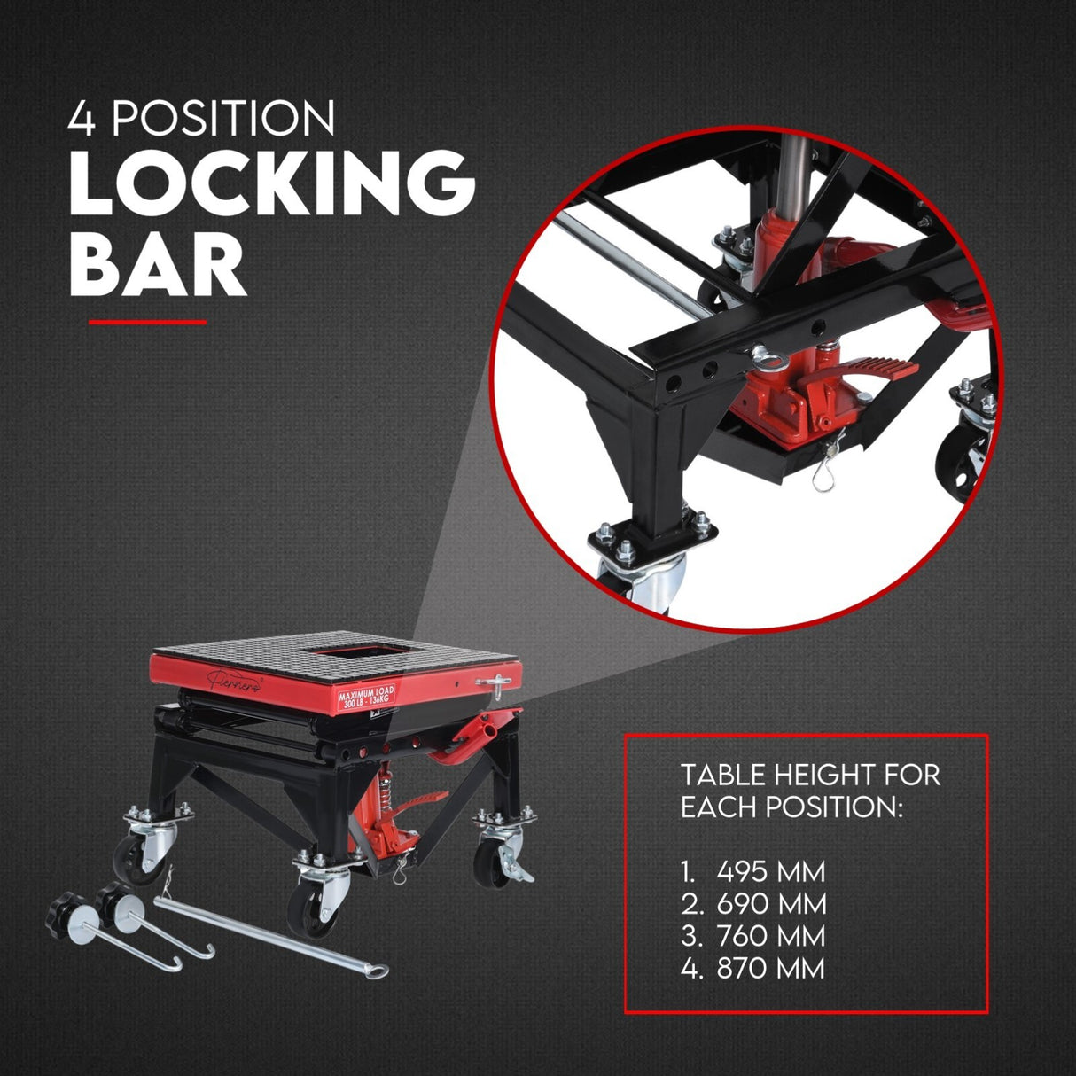 Motorcycle Scissor Lift Stand w/ castors 136KG Motorbike Working Bench Jack
