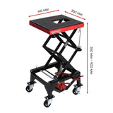Motorcycle Scissor Lift Stand w/ castors 136KG Motorbike Working Bench Jack - Low Angle