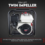 Fire Fighting Petrol Water Pump GP200 TWIN IMPELLER WITH A HONDA ENGINE - Rear View