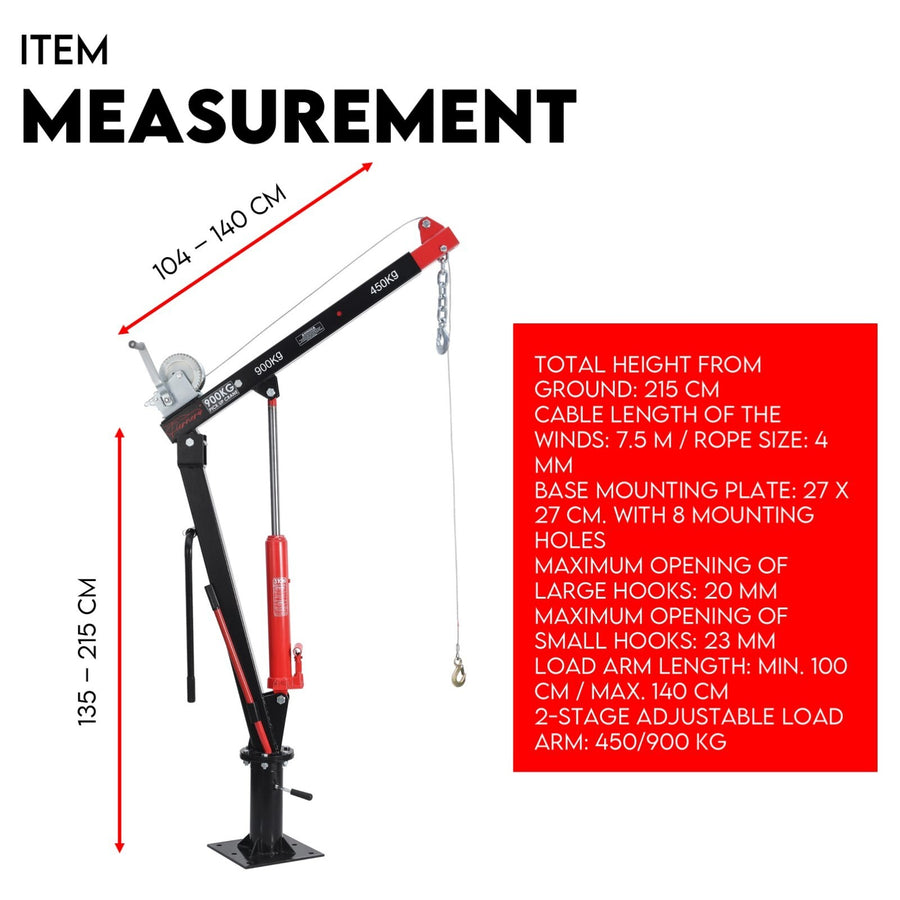 900kg Swivel Hydraulic Crane Hoist Jack UTE Trailer Truck Winch Pick up Lift, image 7