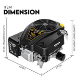 18HP Vertical Shaft Lawn Mower Engine Petrol Motor 4 Stroke OHV Ride On - 45-Degree Angle