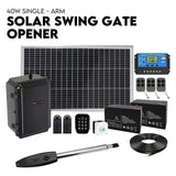 40W Full Solar Powered Automatic Remote Single Swing Gate Opener Battery