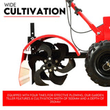 7HP Tiller Cultivator 4 Strokes Rotating Tines Power Handheld Rotary Hoe 4 Blades - Side View