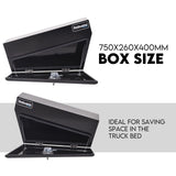 Under Tray Tool Box Underbody Pair Set 750mm Black Steel - Side View
