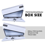 Under Tray Tool Box Underbody Pair Set 750mm White Steel - Side View