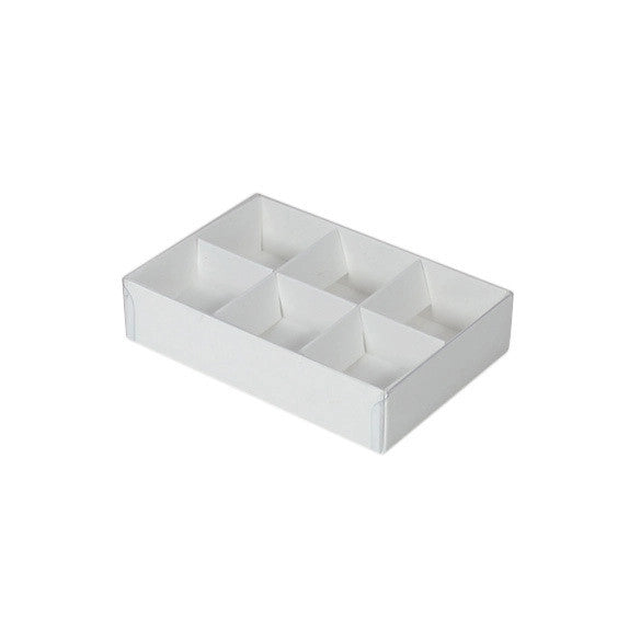 100-Pack Clear Lid White Gift Boxes with 6 Compartment Dividers for Chocolates and Treats - 12x8x3cm