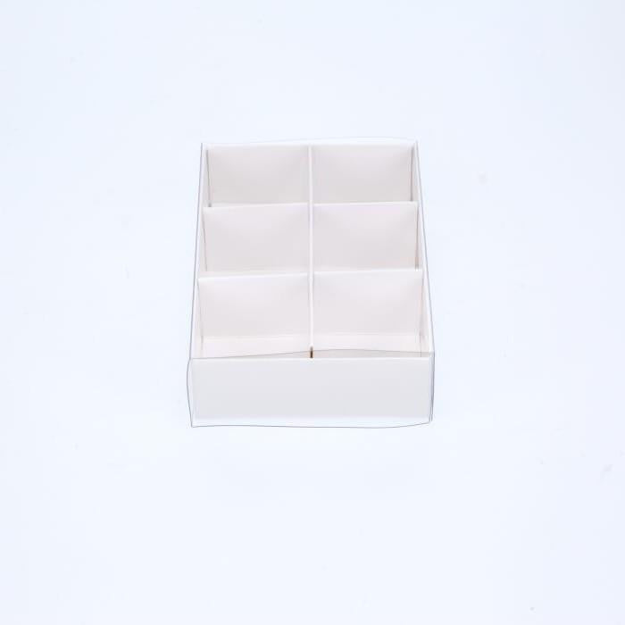 100-Pack Clear Lid White Gift Boxes with 6 Compartment Dividers for Chocolates and Treats - 12x8x3cm