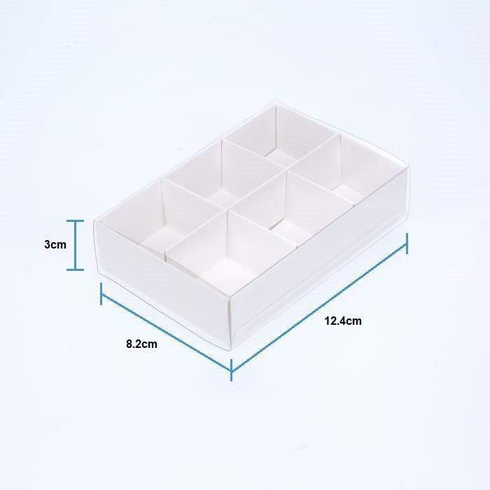 100-Pack Clear Lid White Gift Boxes with 6 Compartment Dividers for Chocolates and Treats - 12x8x3cm
