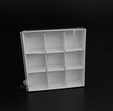 100 Pack of White Gift Boxes with Clear Sliding Lid - 9-Compartment Design for Chocolates and Treats - 12x12x3cm Flat Pack - Side View