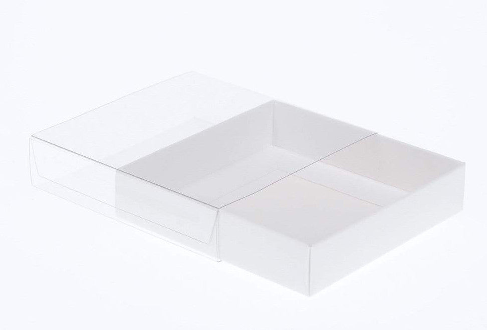 100 Count 10cm Square White Invitation Coaster Favor Gift Boxes with Clear PVC Lid - 2cm Deep for Cookies and Patisserie Treats
