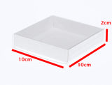 100 Count 10cm Square White Invitation Coaster Favor Gift Boxes with Clear PVC Lid - 2cm Deep for Cookies and Patisserie Treats