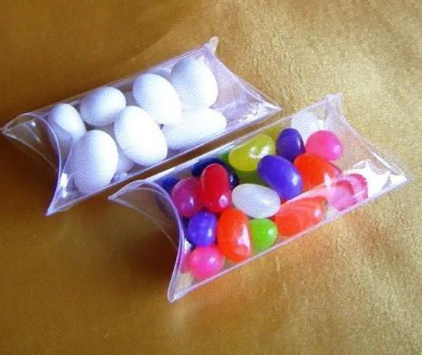 100 Clear PVC Pillow Gift Boxes - Perfect for Weddings, Jewelry, and Party Favors, 8cm x 5cm x 3cm