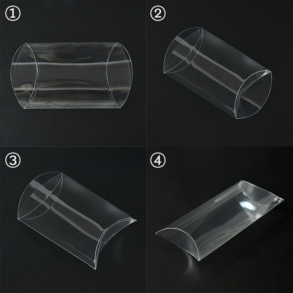 100 Clear PVC Pillow Gift Boxes - Perfect for Weddings, Jewelry, and Party Favors, 8cm x 5cm x 3cm