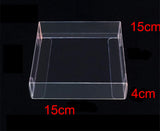 100-Pack Clear PVC Folding Boxes - 15x15x4cm Small Gift Boxes for Weddings, Jewelry, Party Favors, Candy, and Soap Packaging - Top-Down View