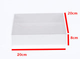 100 Pack of White Card Square Box - Clear Slide On Lid - 20 x 20 x 8cm -  Large Beauty Product Gift Giving Hamper Tray Merch Fashion Cake Sweets Xmas - Front View