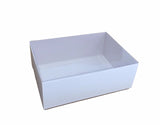 100 Pack of White Card Square Box - Clear Slide On Lid - 20 x 20 x 8cm -  Large Beauty Product Gift Giving Hamper Tray Merch Fashion Cake Sweets Xmas - Rear View