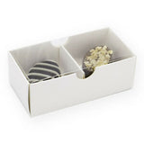 10 Pack of White Card Chocolate Sweet Soap Product Reatail Gift Box - 2 Bay Compartments - Clear Slide On Lid - 8x4x3cm - Front View