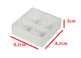 10 Pack of White Card Chocolate Sweet Soap Product Reatail Gift Box - 4 Bay Compartments - Clear Slide On Lid - 8x8x3cm - Front View