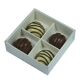 10 Pack of White Card Chocolate Sweet Soap Product Reatail Gift Box - 4 Bay Compartments - Clear Slide On Lid - 8x8x3cm - Side View