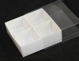 10 Pack of White Card Chocolate Sweet Soap Product Reatail Gift Box - 4 Bay Compartments - Clear Slide On Lid - 8x8x3cm - Top-Down View