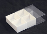 10 Pack of White Card Chocolate Sweet Soap Product Reatail Gift Box - 4 Bay Compartments - Clear Slide On Lid - 8x8x3cm - Rear View