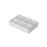 10 Pack of White Card Chocolate Sweet Soap Product Reatail Gift Box - 6 Bay Compartments - Clear Slide On Lid - 12x8x3cm - Side View