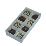 10 Pack of White Card Chocolate Sweet Soap Product Reatail Gift Box - 8 bay 3cm Compartments - Clear Slide On Lid - 16x8x3cm - Front View