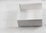 10 Pack of 8cm Square Wedding Invitation Coaster Favor Function product Presentation Cookie Biscuit Patisserie Gift Box - 2cm deep - White Card with Clear Slide On PVC Lid - Top-Down View