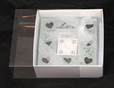 10 Pack of 8cm Square Wedding Invitation Coaster Favor Function product Presentation Cookie Biscuit Patisserie Gift Box - 2cm deep - White Card with Clear Slide On PVC Lid - Rear View