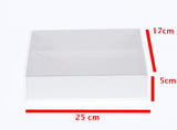 10 Pack of White Card Box - Clear Slide On Lid - 17 x 25 x 5cm -  Large Beauty Product Gift Giving Hamper Tray Merch Fashion Cake Sweets Xmas - Front View