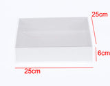 10 Pack of White Card Box - Clear Slide On Lid - 25 x 25 x 6cm - Large Beauty Product Gift Giving Hamper Tray Merch Fashion Cake Sweets Xmas - Front View